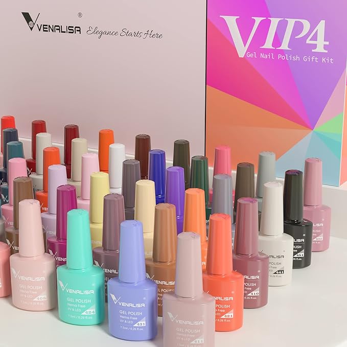 VENALISA VIP4 65PCS Gel Nail Polish Set, 60 Colors 7.5ML White Black Pink Nude Gel Polish Colors Nail Art Starter Kit