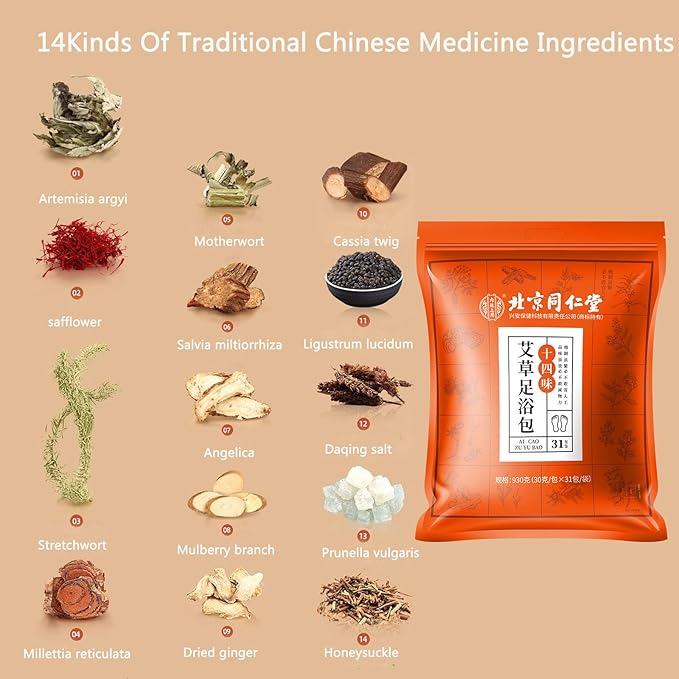 30 PCS Body Detox Foot Soak to Remove Toxins,Lymphatic Drainage Ginger Feet Soak,Mugwort Herbal Foot Detoxing Soak for Dry Cracked Feet,Dispel Cold Remove Dampness 泡脚足浴包艾草叶