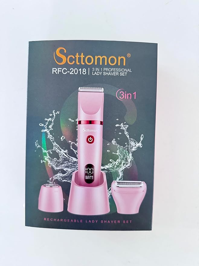 3-in-1 Electric Razor IPX7 Waterproof Bikini Trimmer Wet & Dry Use Painless Personal Trimmer Groomer for Ladies Face Body Legs Bikini Public Hairs Electric Lady Shaver with Replaceable Heads