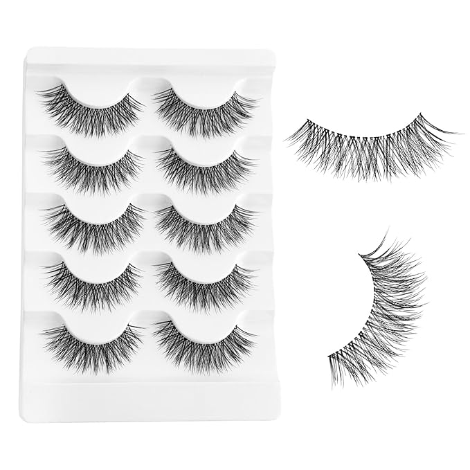Wispy Lashes Natural Look Cat Eye Lash NINGLASH False Eyelashes Clear Band Fake Eyelash 14mm Faux Lashes Strips 5 Pairs Lash Pack