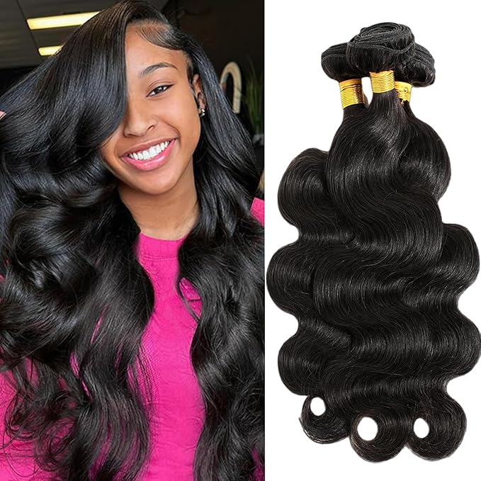 12A Human Hair Bundles 14 16 18 Inch Body Wave Bundles Human Hair 100% Unprocessed Brazilian Virgin Hair Body Wave 3 Bundles Deals Human Hair Extensions Quick Weave For Black Women Natural Black