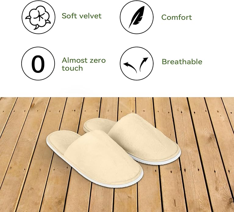 10Pcs Unisex Disposable Slippers for Guests, SPA, Hotel, Bath, Travel - Bulk Cotton Slippers for Shoeless Home, Guest House or Commercial Use