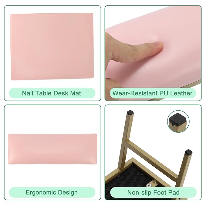 VOCOSTE 1 Set Arm Rest for Nails Tech, Non-Slip Nail Arm Rest, Manicure Hand Rest with Nail Table Mat, Hand Rest for Nails Tech, Nail Hand Rest, Pink