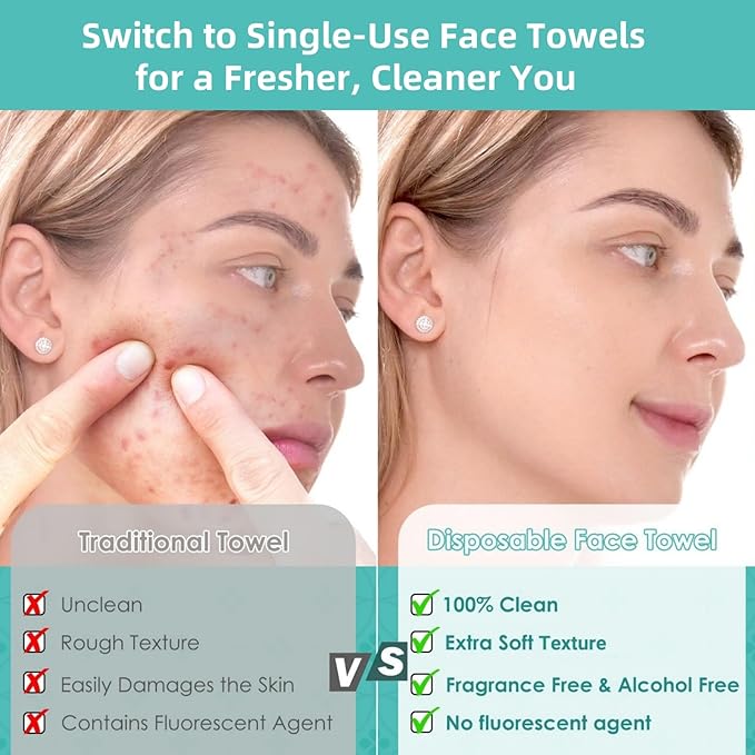 Face Towels, 10"×12" Disposable Face Towel, Face Towelettes XL, Ultra Soft Makeup Remover Dry Wipes, Thick Face Towel for Travel, 15 Count (Pack of 1)