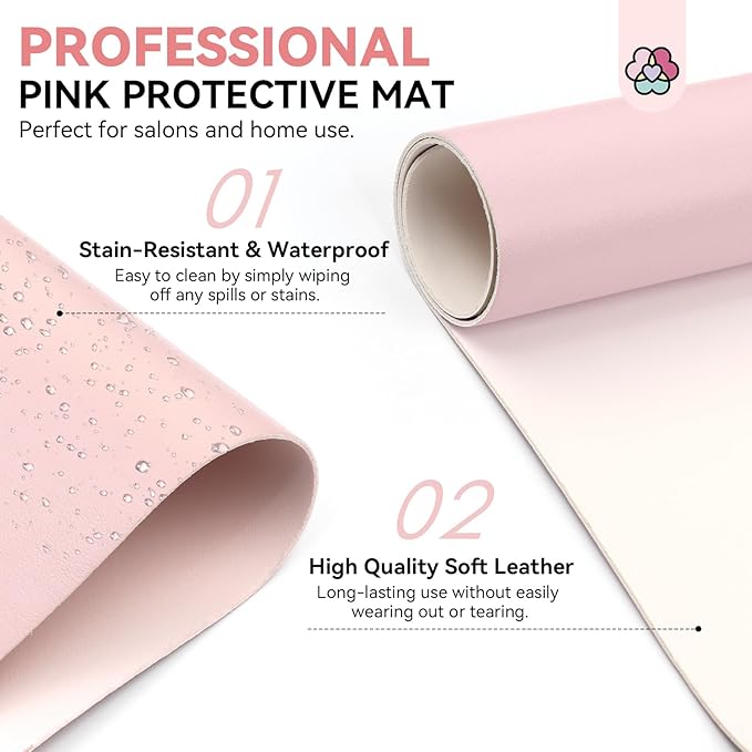 Saviland Arm Rest for Nails Tech Professional: 15.7" Full-Length Nail Arm Rest Pink Faux Leather for Acrylic Nails Soft Sponge Cushion Hand Holder & Non-Slip Nail Mat for Nail Technician Use Must Have