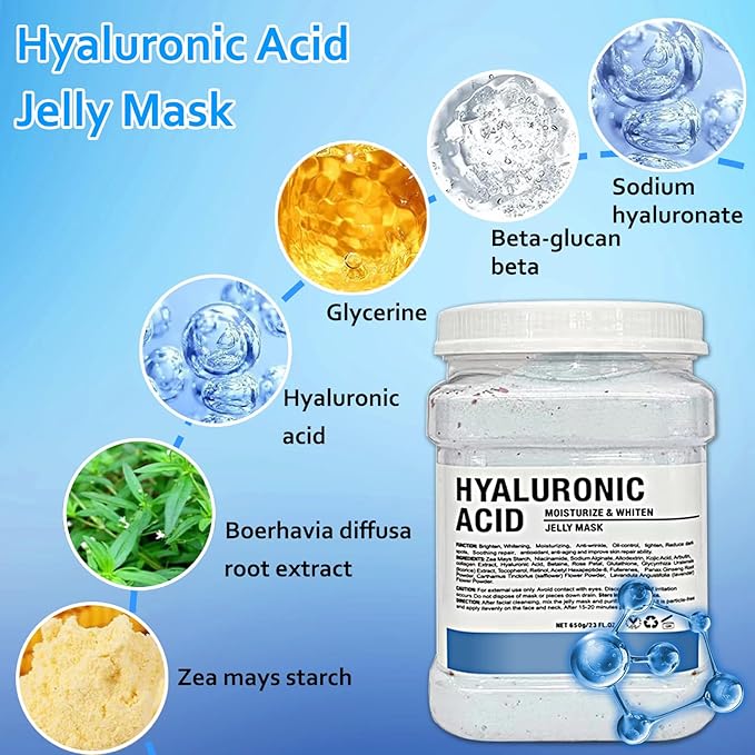 Jelly Mask Powder for Facials Care,Hyalorunic Acid Moisturizing Jelly Face Mask,Professional Peel Off Rubber Mask, Hydrating Gel Face Masks with Double-ended Silicone Brush, 23 Fl Oz
