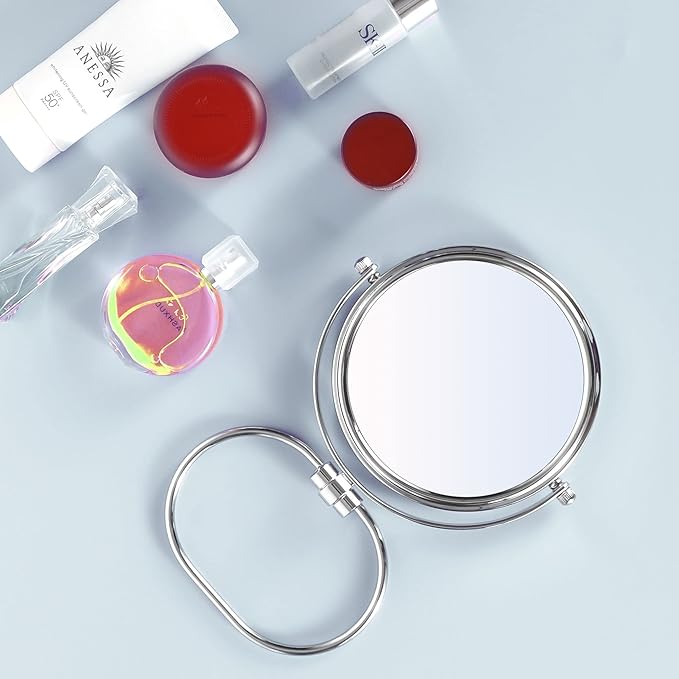 Portable Folding Travel Makeup Mirror,1X/10X Magnifying Vanity Mirror,6” Double-Sided 360° Swivel,Handheld & Wall Hanging Metal Mirror for Home and On-the-Go Use,Travel Storage Bag Included,No Light