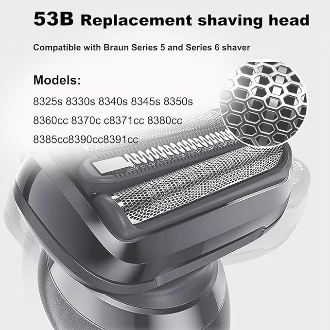 53B Series 5 Replacement Shaver Head Compatible with Braun S5 Replacement Head,53B Blades for Braun Series 5/Series 6 Electric Razor for Braun S6 Replacement Foil and Cutter for 6020s,5020s,5018s