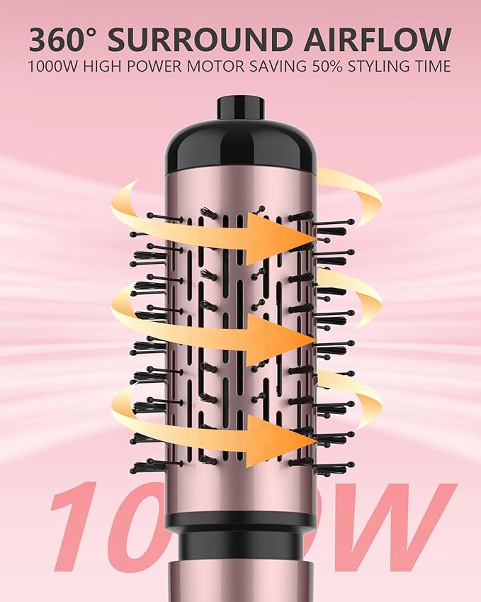 ANWA Rotating Hair Dryer Brush, 4-in-1 Hot Air Styler and Rotating Brush, Rotating Blow Dryer Brush with 2 Detachable Brushes(1.5"& 2"), Black