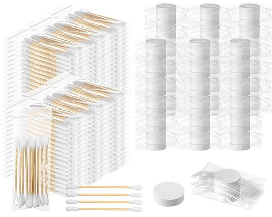 1000 Cotton Swabs Travel Size Individually Packaged Double Headed Cotton Swabs and 200 Compressed Towels Portable Disposable Mini Compressed Towels Suitable for Travel Hotel Makeup Care