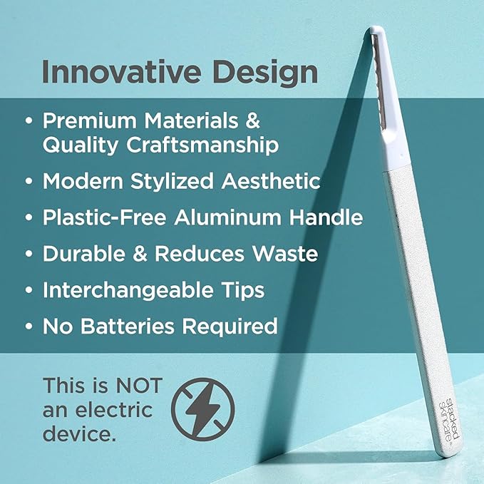 StackedSkincare Dermaplaning Face Exfoliating Tool, Professional-Grade Razor to Remove Dead Skin and Peach Fuzz, Includes 1 Aluminum Handle and 1 Razor Head (Non-Electric)