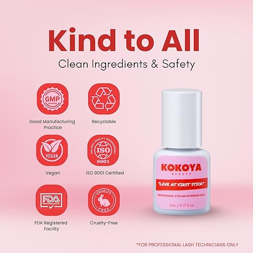 KOKOYA Beauty Professional Eyelash Extension Glue - 5mL Black Lash Glue, Up to 8-Week Retention, 0.5 Second Dry Time, K-Beauty Vegan & Cruelty-Free, Super Strong Hold Lash Adhesive