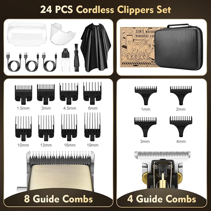 Professional Hair Clippers for Men,3 in 1 T-Blade Trimmer,Nose Electric Shavers,Cordless Barber Clippers, Bald Trimmer and Razor Shavers Set Hair Cutting Kit Gift for Men