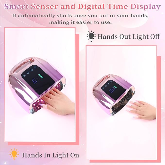 96W Rechargeable UV LED Nail Lamp,Portable Cordless UV Light for Nails with LCD Display Auto Sensor,4 Timer Setting and Smart Sensor Nail Dryer,Nail Cure Light with Removable Bottom(Colorful)