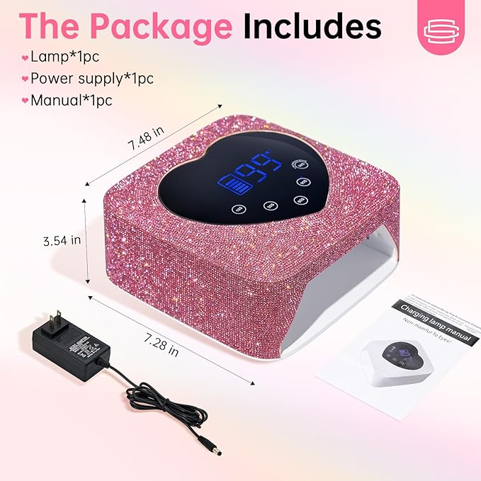 UV LED Nail Lamp 72W Rechargeable Sparkly Wireless Nail Dryer Gel Polish Light with 5 Timer Setting Professional Quick Dry Curing Lamp Pink with Display Auto Sensor for Salon & Home