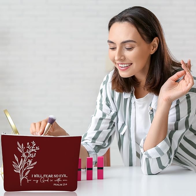 10Pcs Christian Gifts for Women Religious Cosmetic Bags Inspirational Bible Verse Pencil Pouch Canvas Makeup Bags Bulk with Zipper for Mother Sister Church Favors