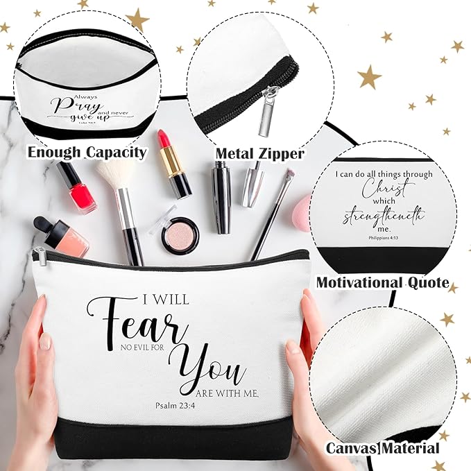 20 Pcs Christian Gifts for Women Religious Makeup Bags Cosmetic Inspirational Bible Verse Pencil Pouch with Zipper Mothers Day Thank You Church Gift Mom Travel Employee(White&black,Classic)