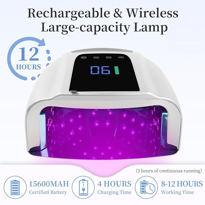 96W Rechargeable UV LED Nail Lamp, Portable Cordless UV Light for Nails with LCD Display Auto Sensor, 4 Timer Setting and Smart Sensor Nail Dryer,Nail Cure Light with Removable Bottom(Sliver)