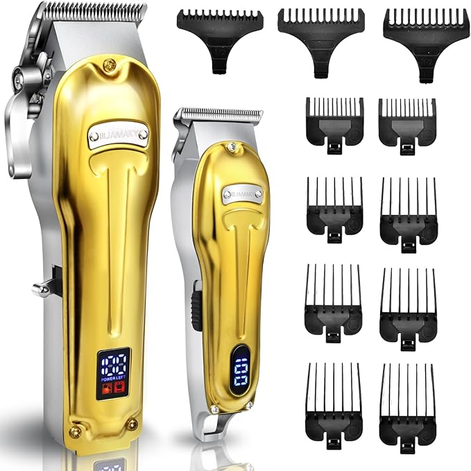 2 in 1 Hair Clipper for Men, Gold Clipper for Barber, Wired or Wireless Use, Clipper and Trimmers Set Professional, Zero Gap Beard Trimmer, with LED Display, 6500 RPM, Barber Kit