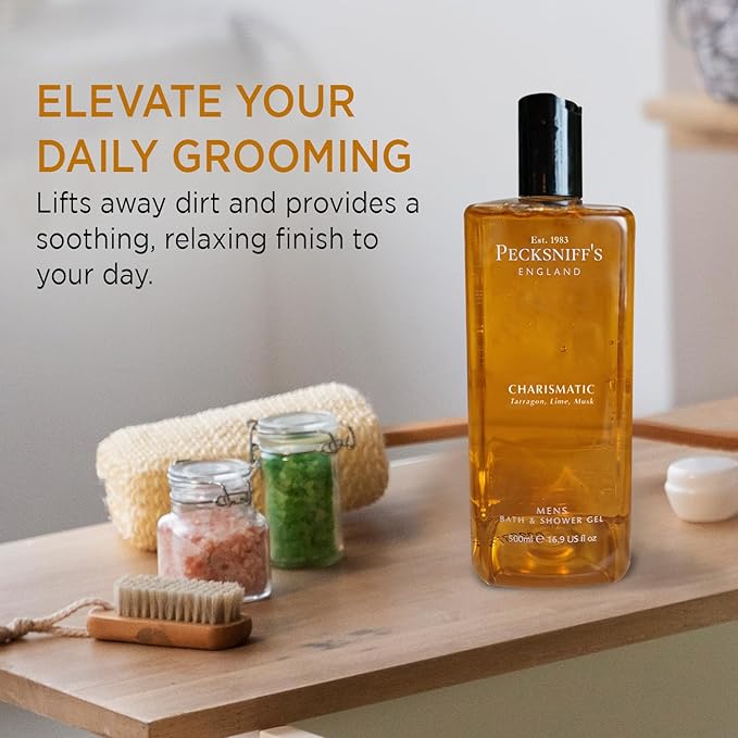 Pecksniff's Men's Luxurious Moisturizing Bath & Shower Gel | Premium Cleansing Men's Body Wash | Captivating Fougere Accord Mens Shower Gel | Charismatic Scent | 500ml