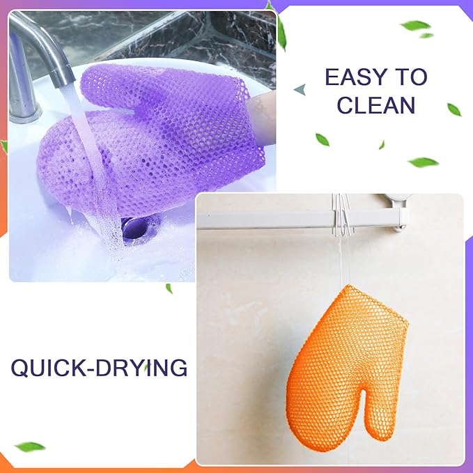 Karenhi 2 Pcs Honeycomb Exfoliating Glove Bath Mitt Body Spa Scrubber, Honeycomb Exfoliator Glove for Body Shower, Scrubber Sponge Shower Loofah, Quick Drying(Purple,Orange)