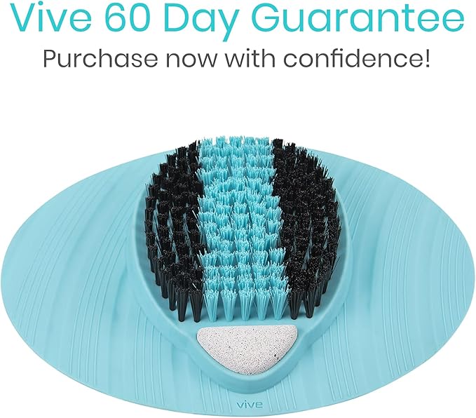 Vive Foot Scrubber for Use in The Shower - Feet Cleaner for Dead Skin with Pumice Stone - Massager and Brush Exfoliating - Callus Remover, Improve Circulation and Relieves Pain - Nonslip Suction Cups