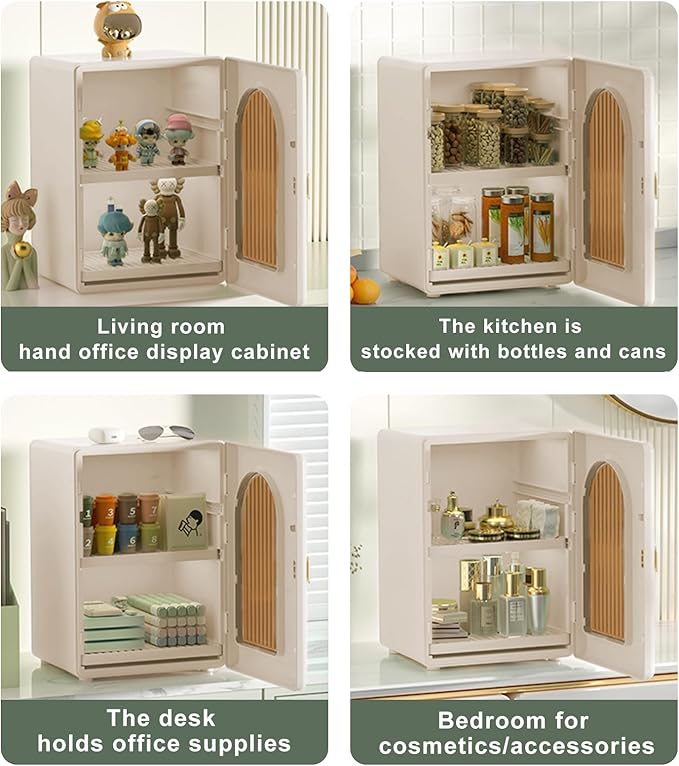 DASITON Large Capacity Makeup Organizer for Countertop, 3 Adjustable Layers Skincare Organizer, Dustproof & Waterproof Makeup Storage, Cosmetic Display Case for Vanity, Bathroom, Bedroom (Cream)