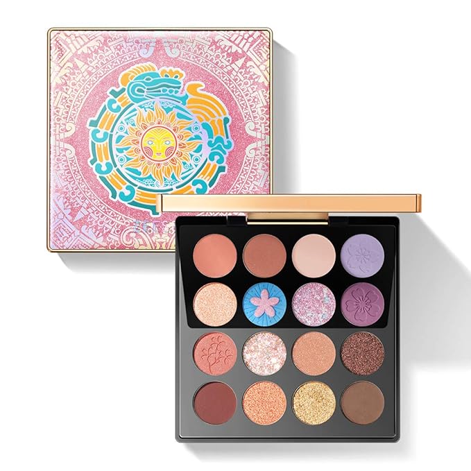 zeesea Egypt Eyeshadow Palette Maya Collection, Matte Shimmer Glitter Blendable High Pigmented 16 Shades Eye Makeup Palette (#08 CHERRY BLOSSOMS)