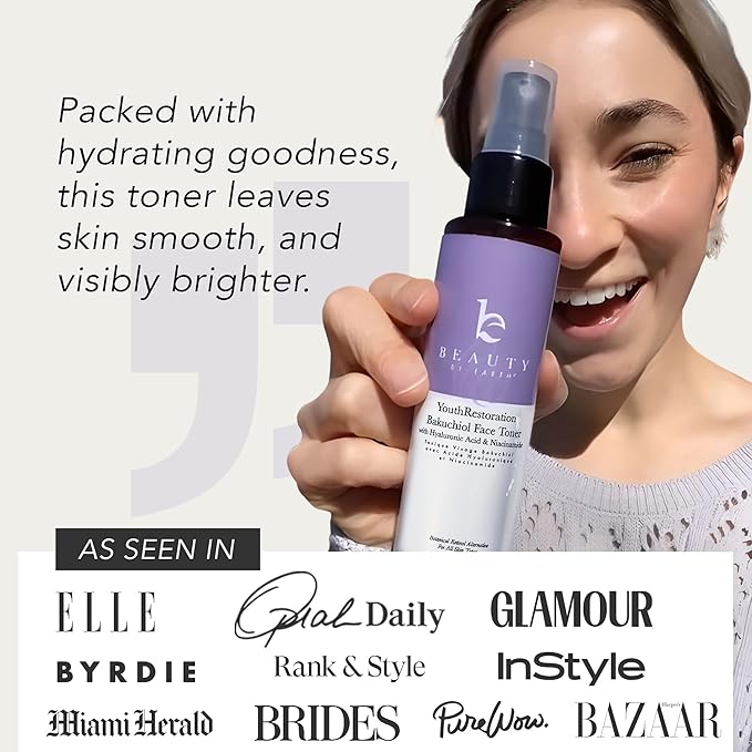 Bakuchiol Face Toner - USA Made with Natural & Organic Ingredients, Skin Toner for Oily and Acne Prone Skin, Spray Toner for Aging Skin, Smoothes Fine Lines & Wrinkles, Face Toner for Women Anti Aging