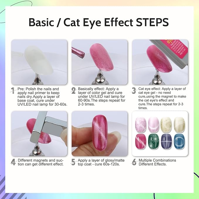 Lavender Violets 49 PCS Cat Eye Gel Nail Polish Set,Solid/Glittery/Nude Pink Jelly Nail Polish Gel/9D Holographic Magnetic Gel Nail Polish Gel Kit with Nail Primer,Base,Glossy,Matte Top Coat A901