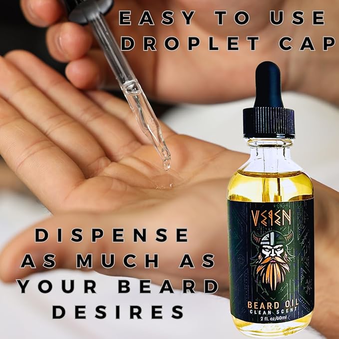 Veien Beard Oil for Men Premium All-Natural 2floz Made in USA for Thicker Darker Fuller Growth Moisturizes Conditions Softens Strengthens Smooths Frizz Hydrates for All Hair & Skin Types Reduces Itch