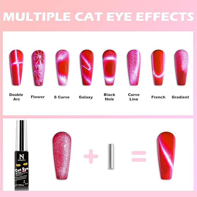 Cat Eye Gel Nail Polish Kit with UV Light,12 Colors Glitter Pink Red Purple Green Blue Gold Shimmer Colors Gel Nail Polish with Magnet Top Base Coat Nail Art Manicure Salon DIY Home Gifts