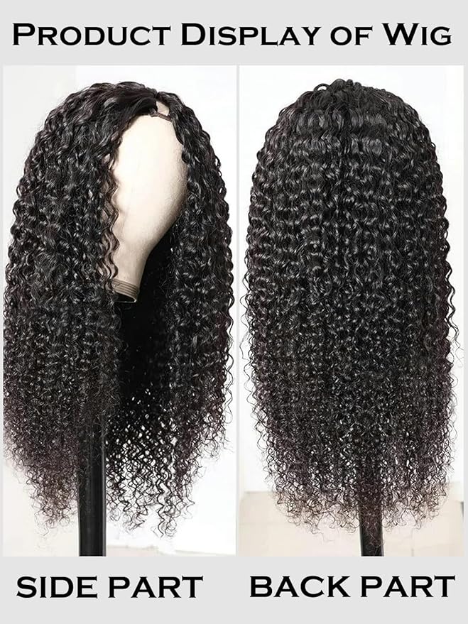 26 Inch Curly V Part Wig Human Hair Brazilian Virgin Human Hair Wigs for Black Women Upgrade U Part Wig Glueless Full Head Clip In Half Wig V Shape Wig No Leave Out 180% Density Natural Color