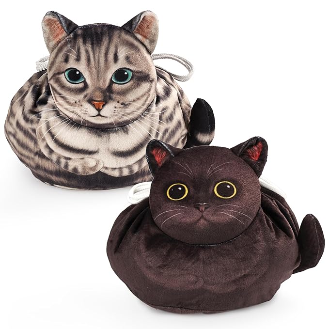 Drawstring Makeup Bag, Cat Makeup Bag, Travel Makeup Organizer, Cosmetic Pouch Bag, Cat Gift for Women, Lay Flat Makeup Bag Gifts for Cat Lovers(2-pack)