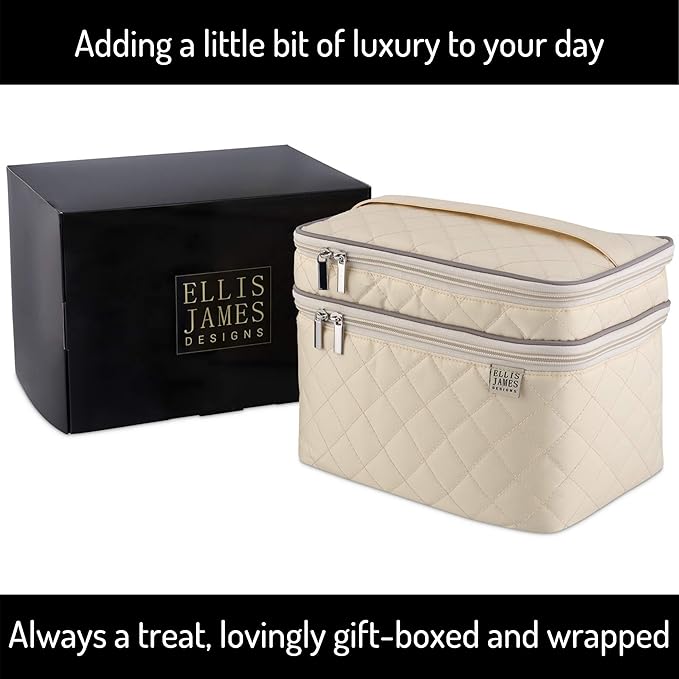 Large Travel Makeup Bag for Women - Cream Make Up Bag for Women - Travel Cosmetic Bag - Makeup Case Gifts for Women, Makeup Organizer Bag, Travel Toiletry Bag for Women