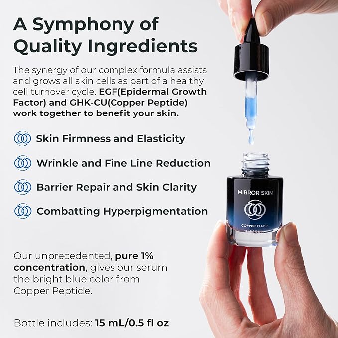 (.5 fl oz) - Copper Peptides Face Serum - Boost Collagen & Cell Renewal - Firm, Tone & Glow - Shea Butter, Witch Hazel & Apple Stem Cells - Facial Skin Care Products, Beauty & Self Care