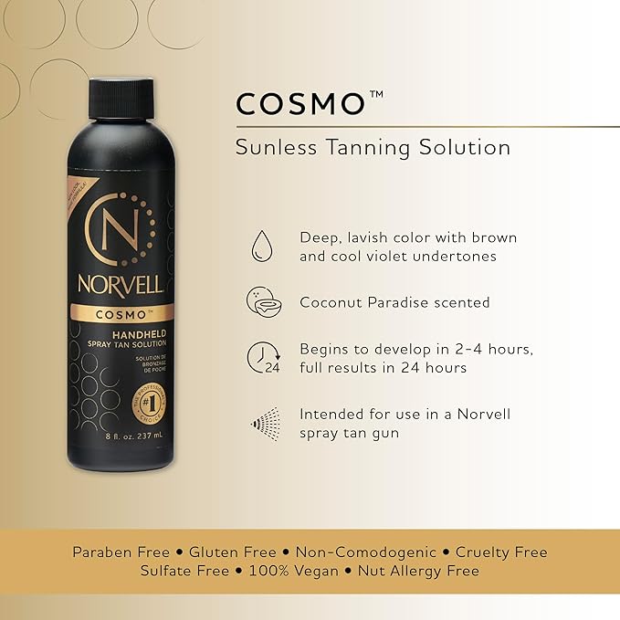 Norvell Spray Tan Solution, Cosmo, Blend of Warm Brown & Cool Violet-Brown Undertones, 8 fl. oz. - Long-Lasting, Handheld Self-Tanning Spray with Tomato Seed Extract, Aloe Leaf