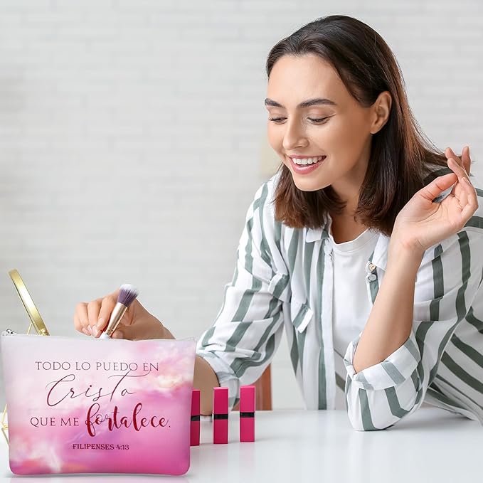 10Pcs Christian Gifts for Women Religious Cosmetic Bags Inspirational Bible Verse Pencil Pouch Canvas Makeup Bags Bulk with Zipper for Mother Sister Church Favors