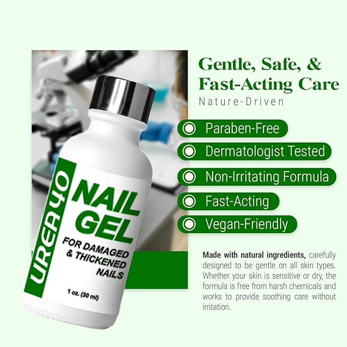 Urea Nail Gel - Softens Cracked Heel Calluses & Thick Toenails - Repairs Damaged, Yellow, Discolored Nails – Highly Effective & Quick-Dry Fingernails & Toenail Treatment (Urea 40%)