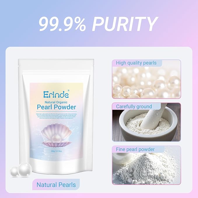 Erinde Freshwater Pearl Powder Organic, 10.58 OZ / 300g Natural Pearls for Skin Care, Cosmetic Grade, Organic Pearl Powder for DIY Face Mask, Cream & Lotion, Deep Cleansing, Anti-Aging Facial Mask