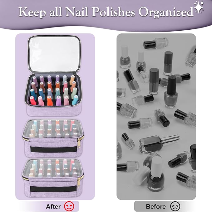 YOREPEK Nail Polish Organizer Holds 72 Bottles, Large Capacity with 3 Removable Pouches and 4 Zippered Pockets for Manicure Tools, Supplies, Nail Lamp, Gift for Women