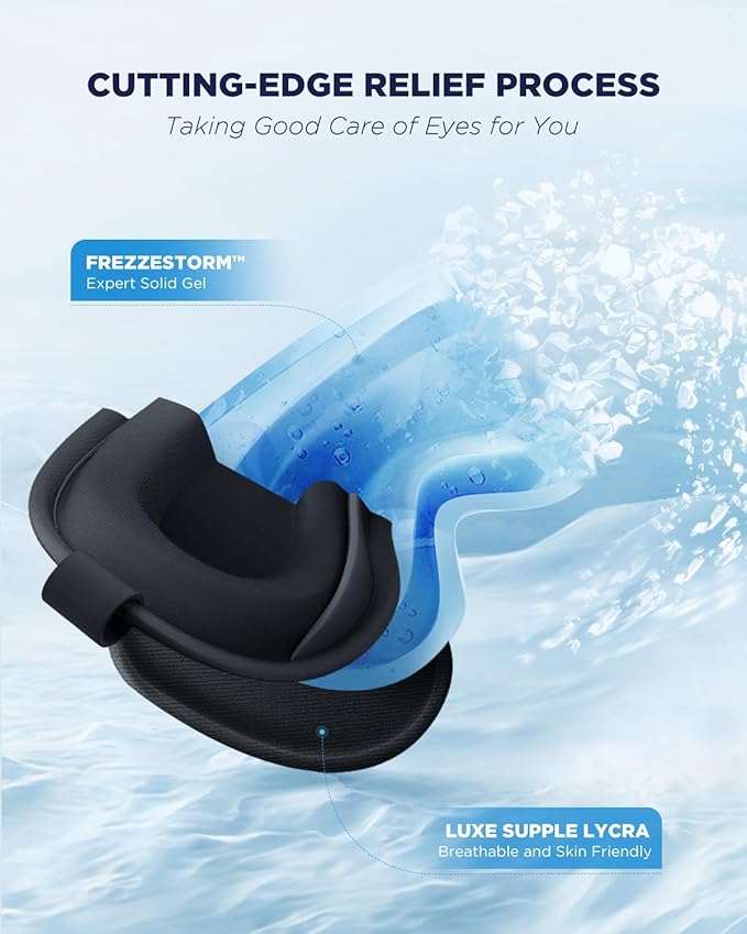 3D Cooling Gel Eye Mask - Reusable Cold Sleep Mask, Eyes Ice Pack with Hot & Cold Compress Therapy for Puffiness, Dark Circles, Dry Eyes, Headaches and Stress Relief (Black,1 Pack)