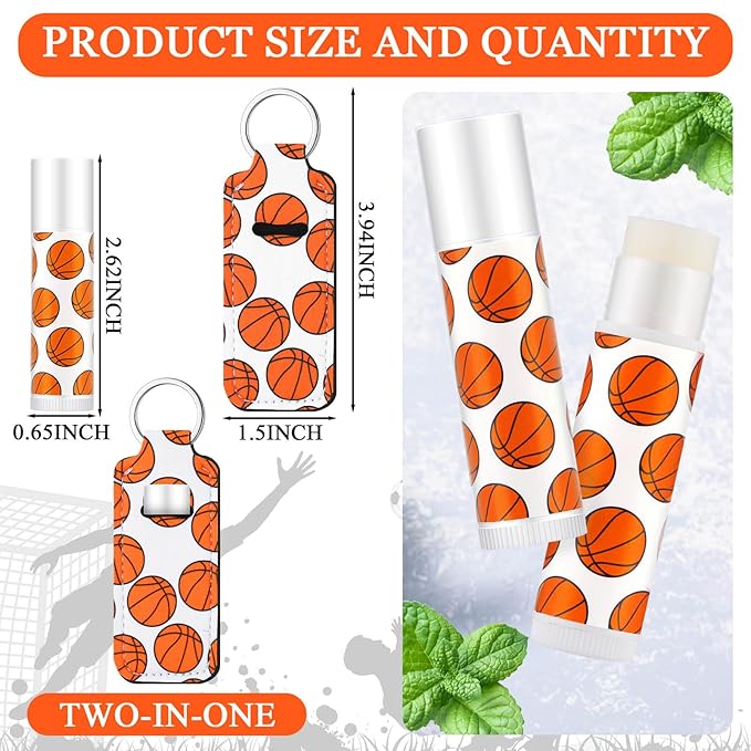18 Sets Party Favors Lip Balm and Lipstick Holder Keychain Bulk Sport Ball Team Gifts Natural Moisturizing Lip Balm Keychains Pouch for Team Gifts Sports Party Supplies(Basketball)