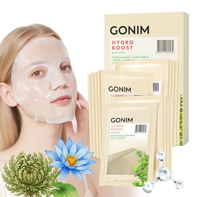 GONIM Face Mask Korean Skin Care with Hyaluronic Acid & Collagen Activation- Face Masks Skincare Hydration, Anti Aging & Moisturizing Sheet Mask, Travel Essentials, Korean Face Mask 30ml x20 Sheets