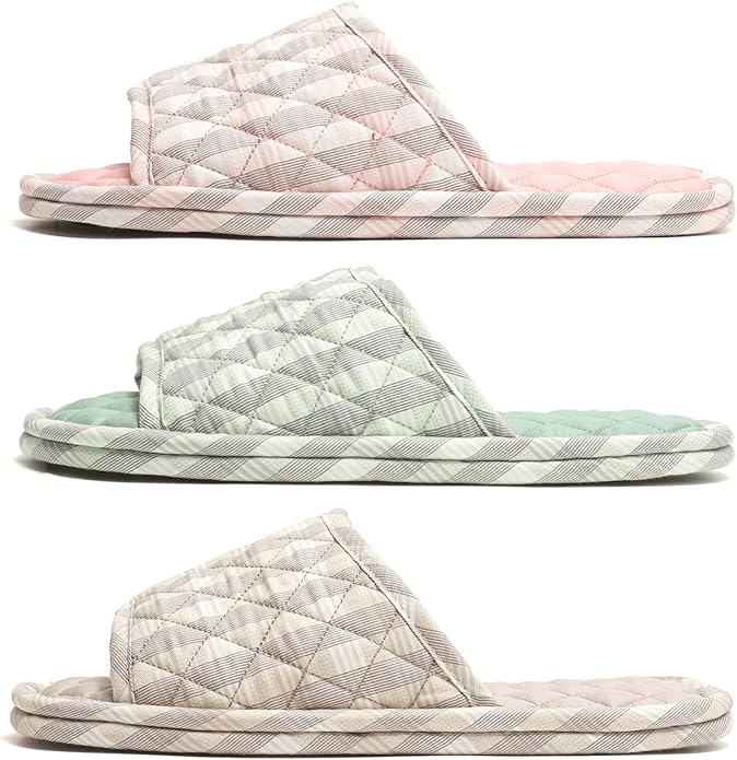 3 Pairs Floral Cotton House Slippers for Women, Open Toe Indoor Slippers Comfortable Washable Portable Foldable Guest Travel Hotel Airplane Spa Slippers