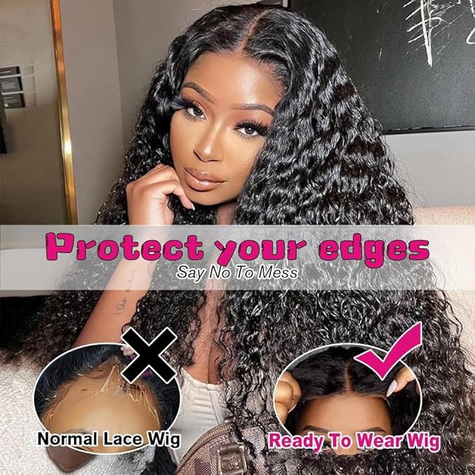 5x5 Hd Lace Closure Glueless Wigs Human Hair Pre Plucked Pre Cut Deep Wave 100% Raw Human Hair Wig Reay to Wear and Go Curly Closure Wig for Black Women Human Hair Wet and Wavy Natural Hairline