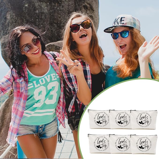 6Pcs Girls Trip Gifts Favors, Girls Weekend Gifts Makeup Bag, Bestie Gifts Weekend Bag Vacation 2025 Cosmetic Bag, Friendship Gifts for Women Her Friend, Graduation Wedding Gifts Toiletry Bag