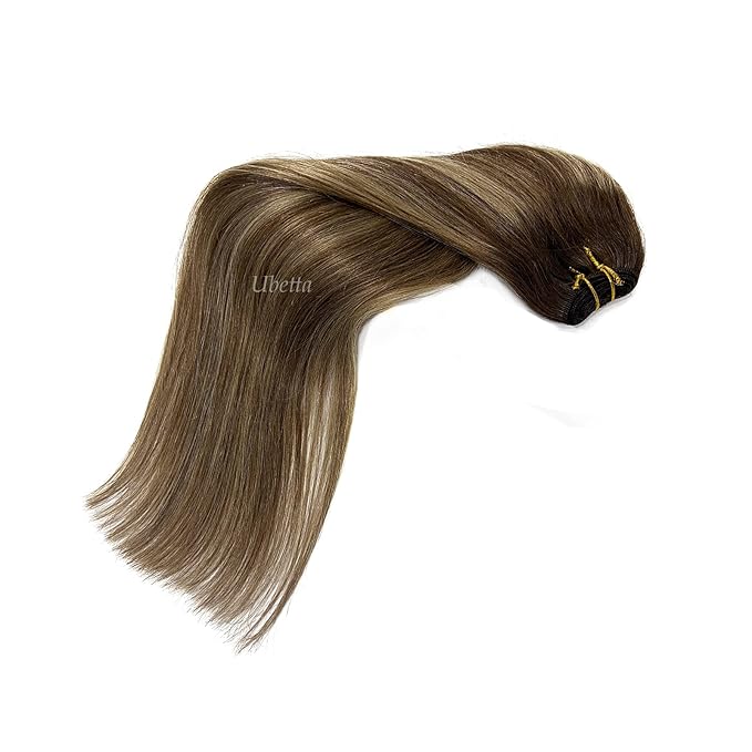 Sew in Hair Extensions - Real Human Hair Balayage Brown and Blonde Highlights, 18 Inch 100G Hand Tied Weft for Women, Human Hair Bundles