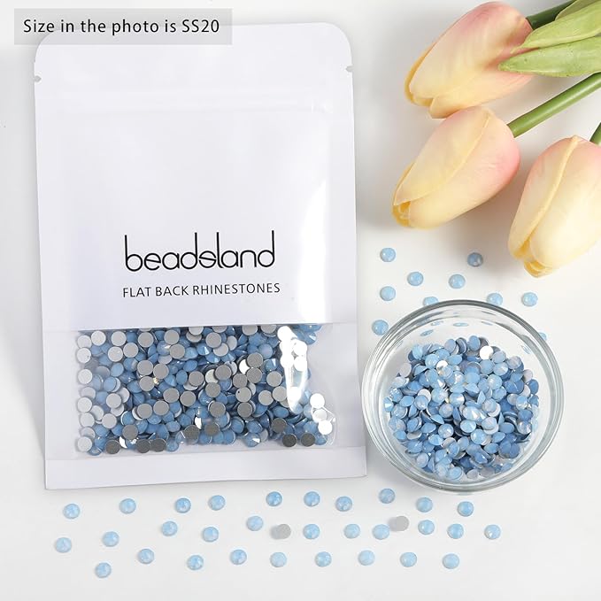 Beadsland 1440pcs Flat Back Crystal Rhinestones Round Gems for Nail Art and Craft Glue Fix, Blue Opal, SS20, 4.6-4.8mm