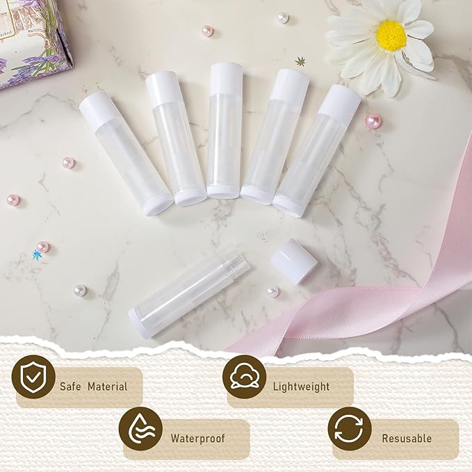 Nuanchu 200 Pcs Lip Balm Tubes Empty Lip Gloss Tubes Bulk Women 0.186 Oz/ 5.5 ml Lip Gloss Container Kit Clear PVC Lip Containers with Caps for DIY(White, Clear)